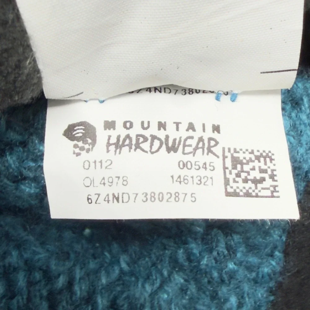 Mountain Hardwear Teal Blue Chunky Knit Visor Beanie Hat with Buttons Logo Large